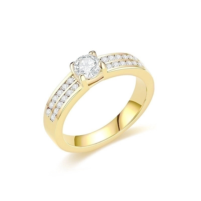 Romantic Shiny Round Titanium Steel Zircon 18K Gold Plated Polishing Plating Inlay Rings