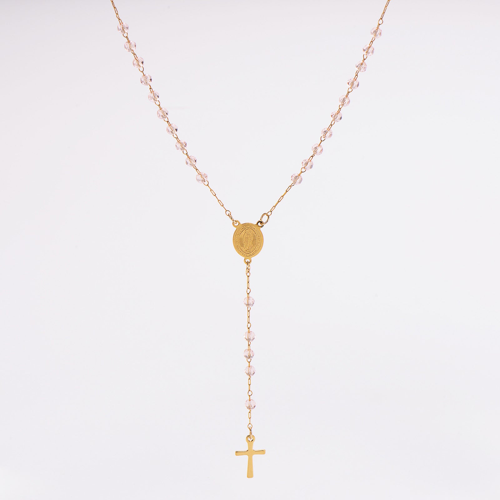 Aml Hot Sale Stainless Steel Beads Rice Bead Chain Clavicle Chain Cross Necklace