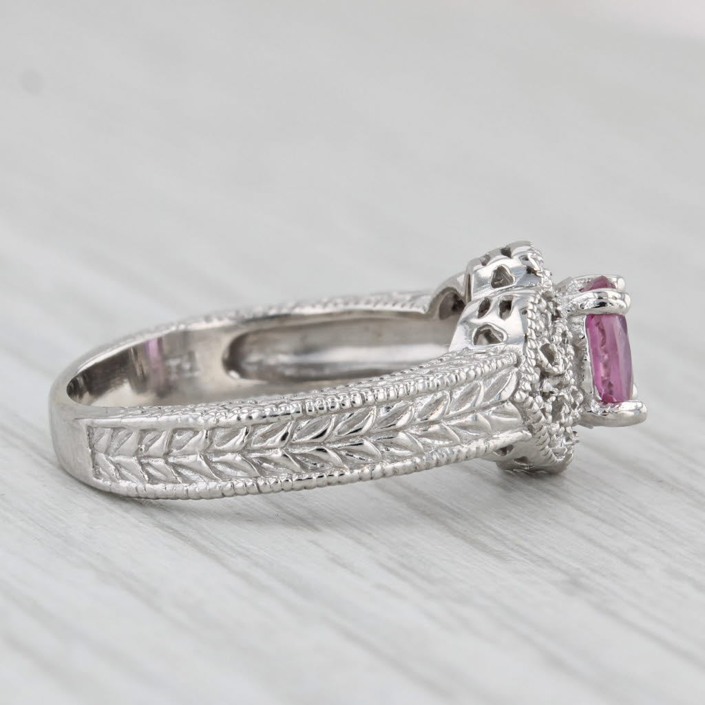 0.76ct Pink Sapphire Diamond Ring 10k White Gold Size 7 Wheat Etched Band