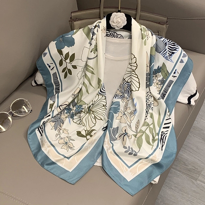 Women's IG Style Elegant Stripe Flower Chains Print Satin Printing Silk Scarf
