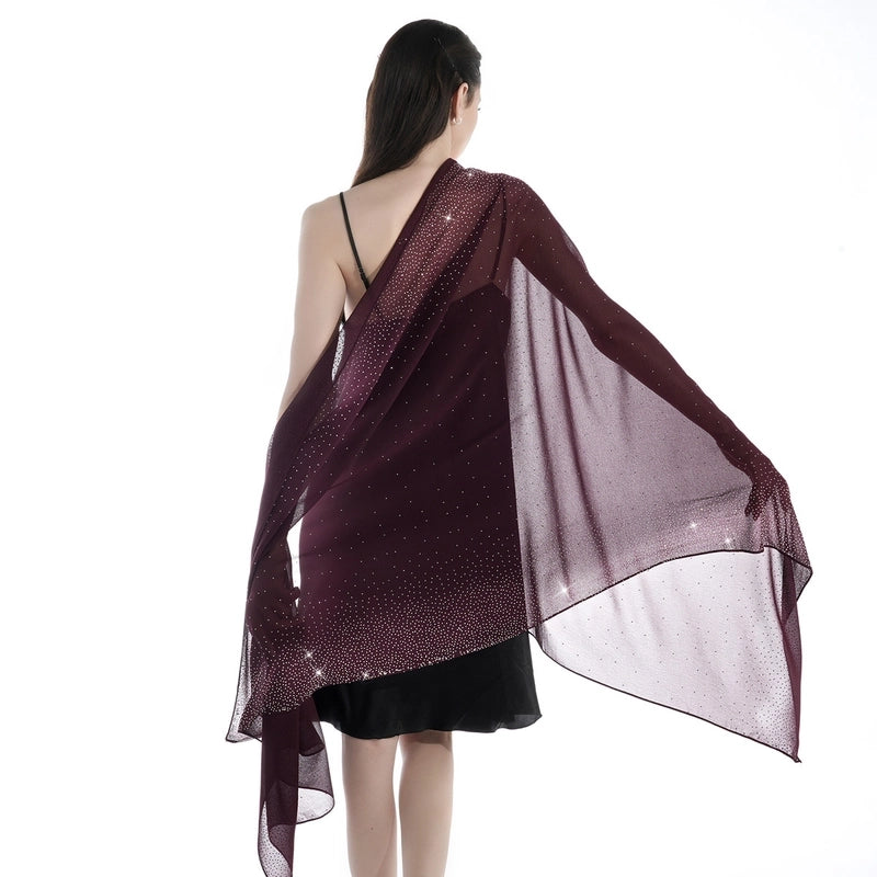 Hot New Pure Color Chiffon Starry Sky Hot Rhinestone Exquisite Elegant Dinner Style Extended Version High-end Women's Shawl