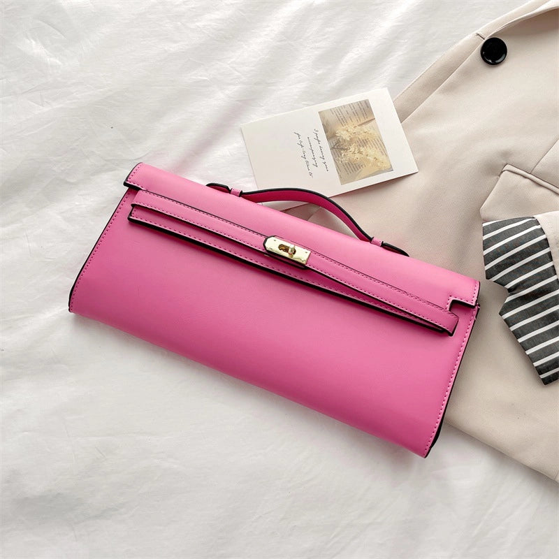 Women's Pu Leather Solid Color Elegant Square Lock Clasp Handbag