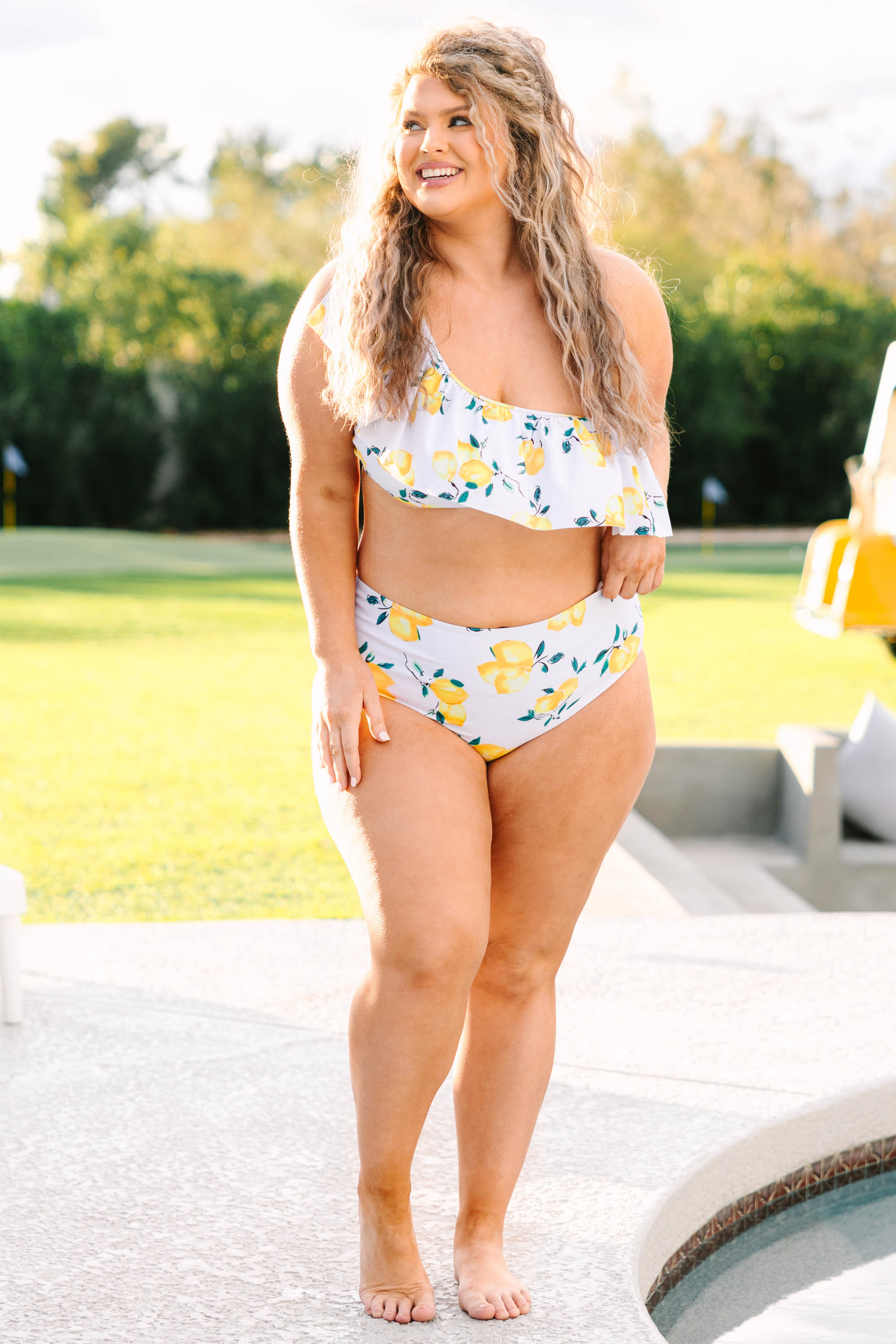 Let's Go Watch The Sunset Swim Top. Lemon Yellow