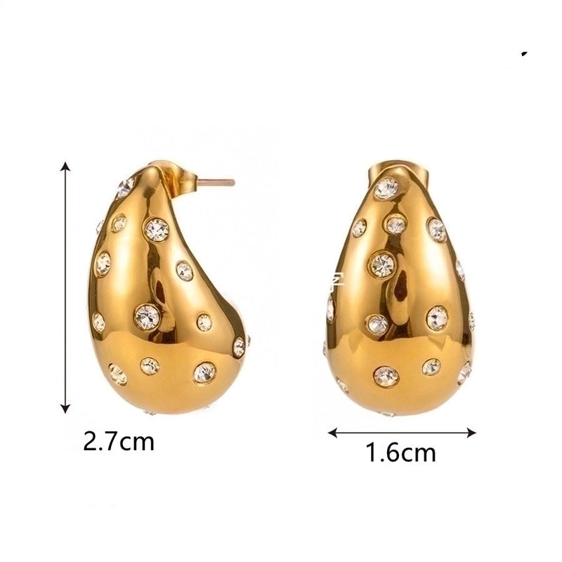 1 Pair Lady Water Droplets Plating Inlay Stainless Steel Artificial Diamond 18K Gold Plated Ear Studs