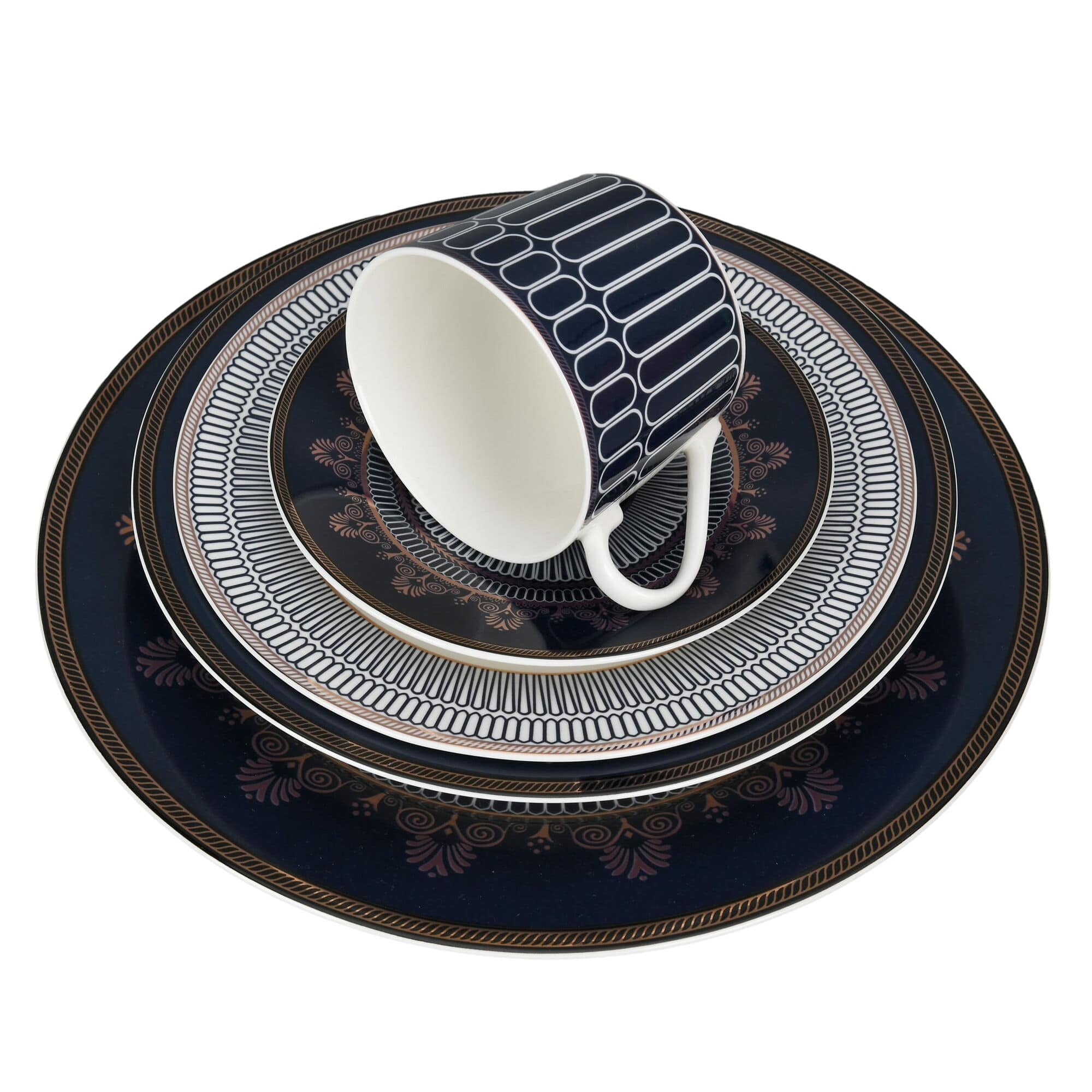 Luxury Cobalt Bone 5 Piece Porcelain Dinner Set