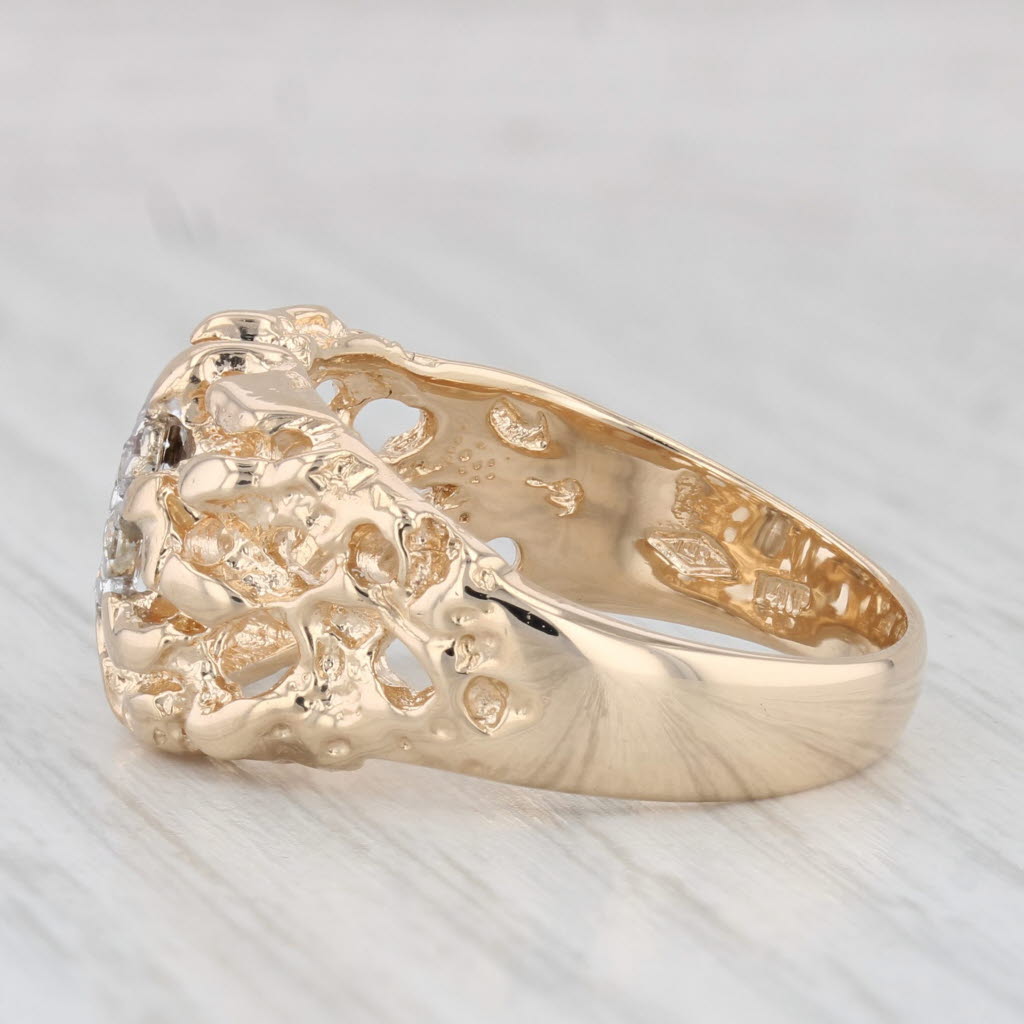 0.20ctw Diamond Cluster Nugget Ring 14k Yellow Gold Size 10.5 Men's