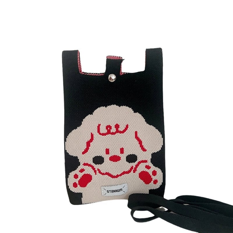 Women's Small Knit Cartoon Cute Bucket Magnetic Buckle Phone Wallets