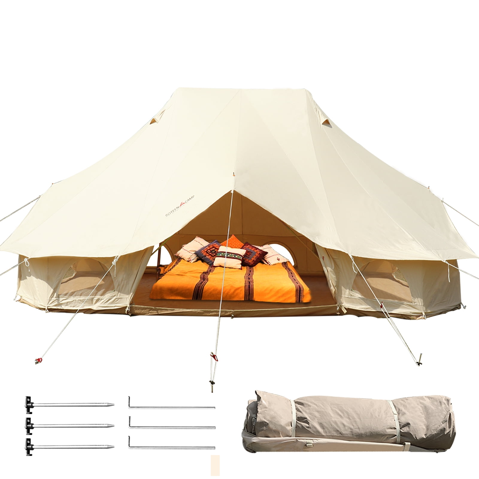 VEVORbrand Canvas Bell Tent 19.7x13.1x9.8 ft Yurt Beige Canvas Tent Cotton Glamping Tents 8-12 Person