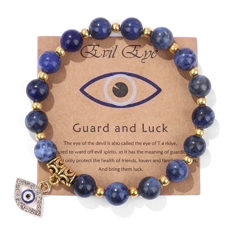 Retro Ethnic Style Devil'S Eye Alloy Natural Stone Elastic String Woven Chain Bracelets In Bulk