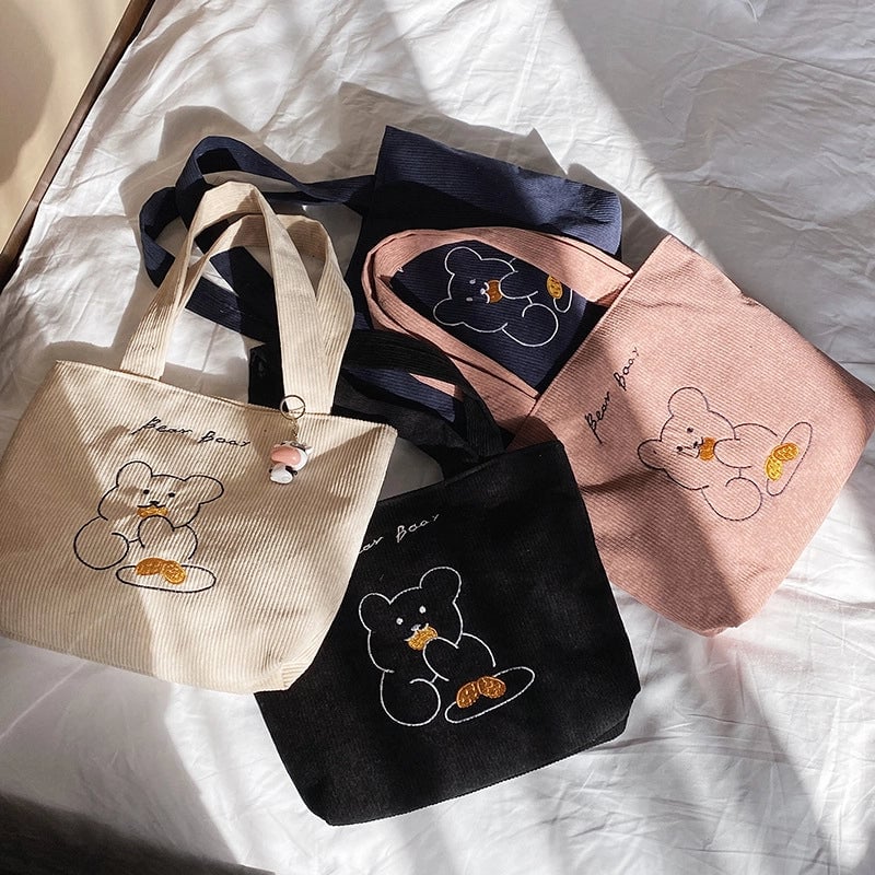 Women's Large Nylon Cartoon Bear Cute Square Open Shoulder Bag