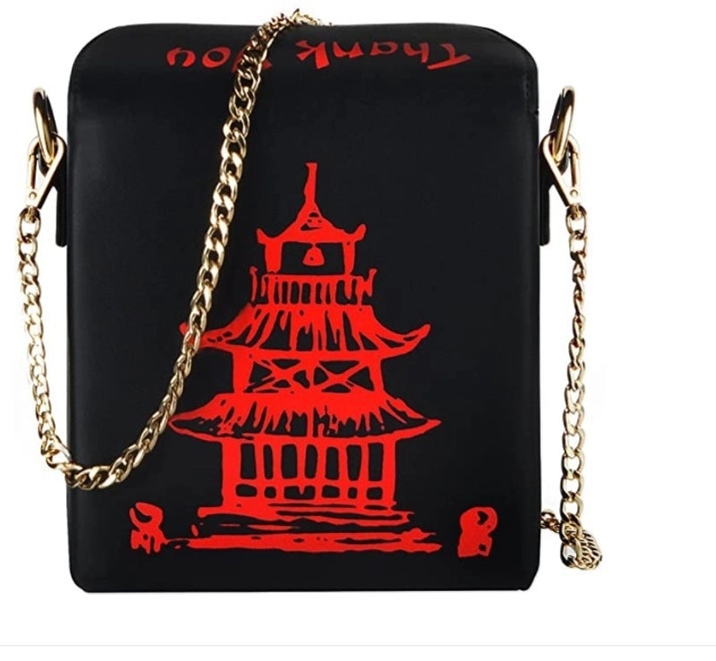 Fashion Simple Pu Chain Messenger Bag Personality Red Iron Tower Printing Shoulder Bag