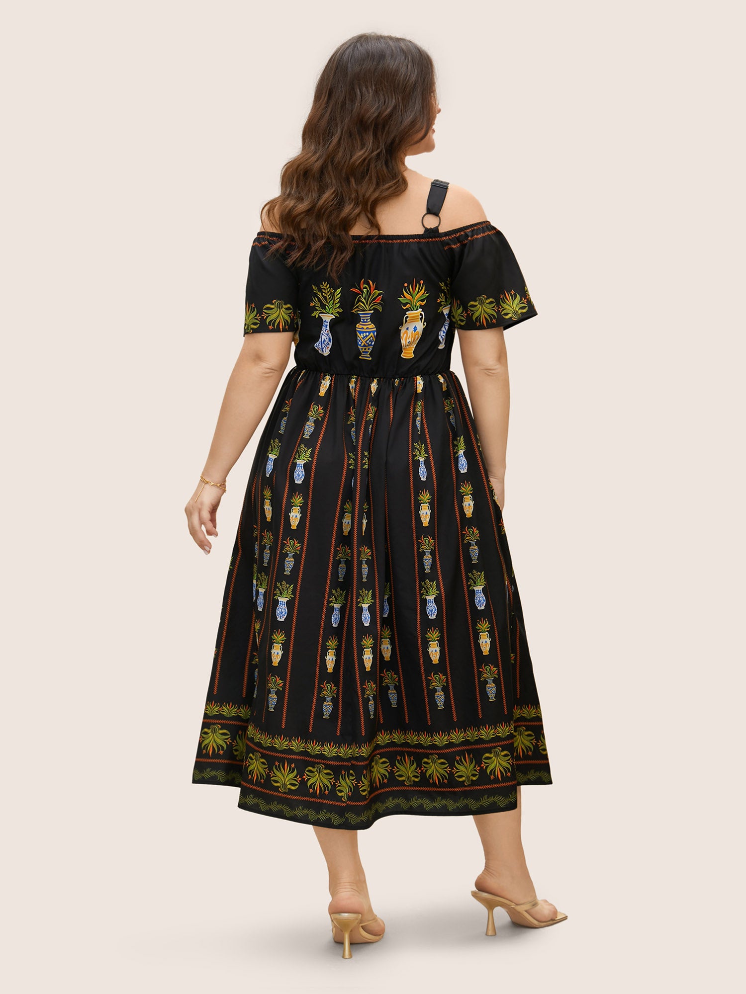 Boho Print Off Shoulder Woven Ribbon Dress
