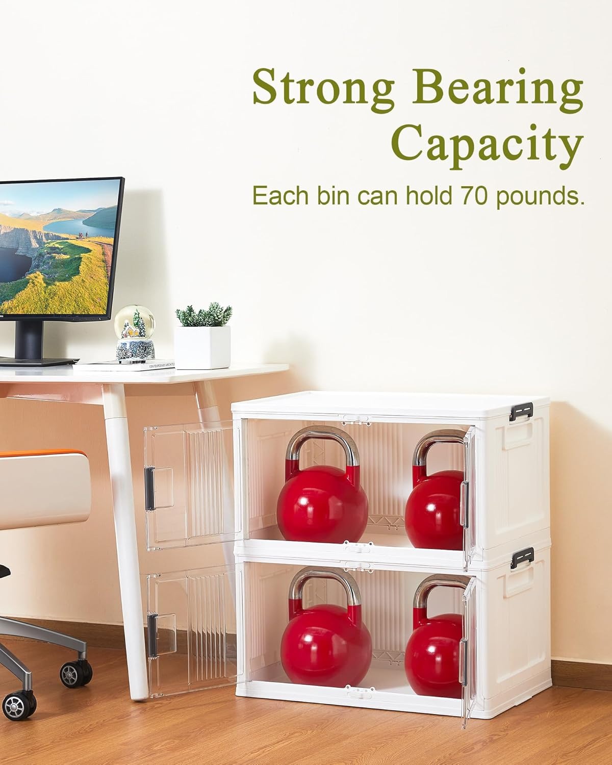 Folding Storage box with Doors and Wheels. Collapsible Plastic Storage Bins for Closets