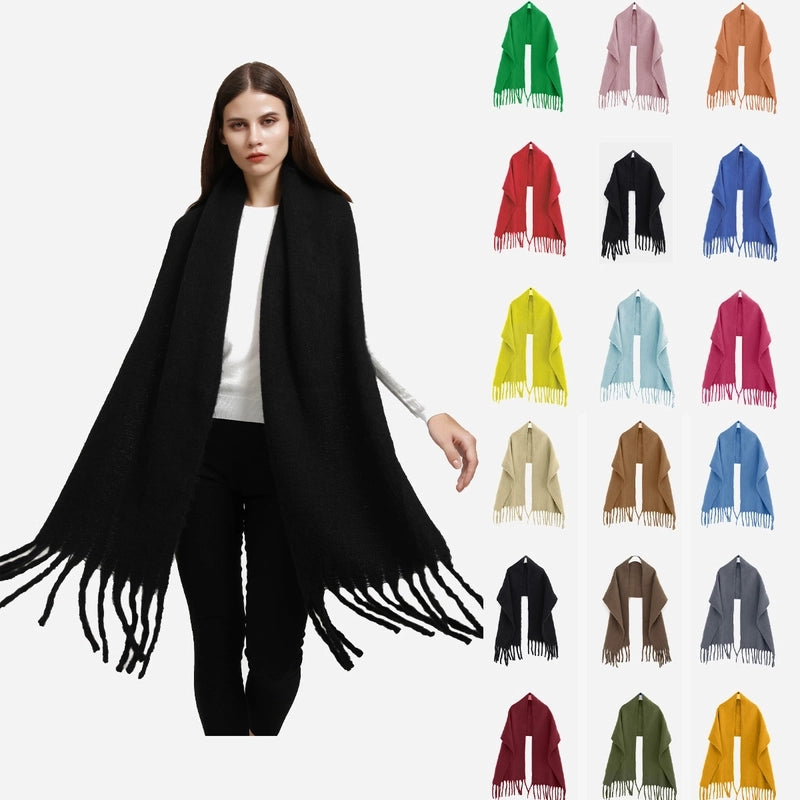 Women's Minimalist Solid Color Imitation Cashmere Tassel Scarf