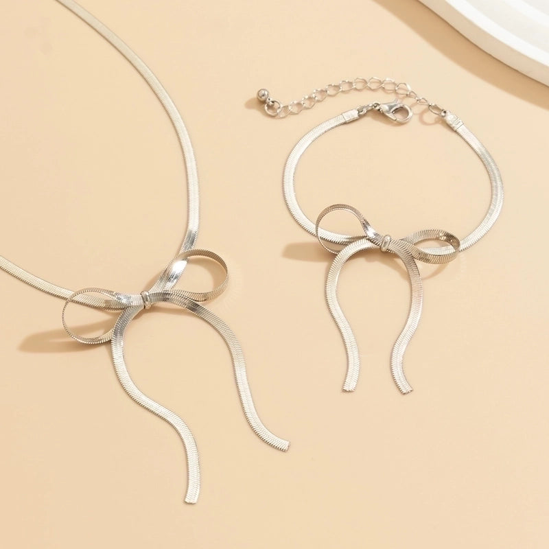 Modern Style Minimalist Bow Knot Copper Handmade Plating 18k Gold Plated Jewelry Set