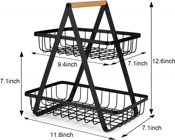 2-Tier Countertop Fruit Basket Storage. Vegetable Rack for Kitchen. Black