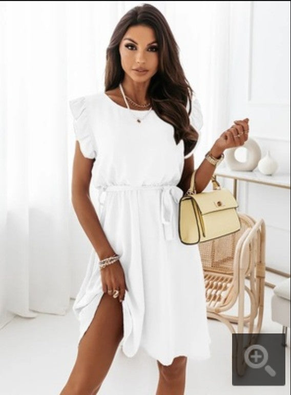 Ruffle Waist Lace-Up Dress(4 colors)