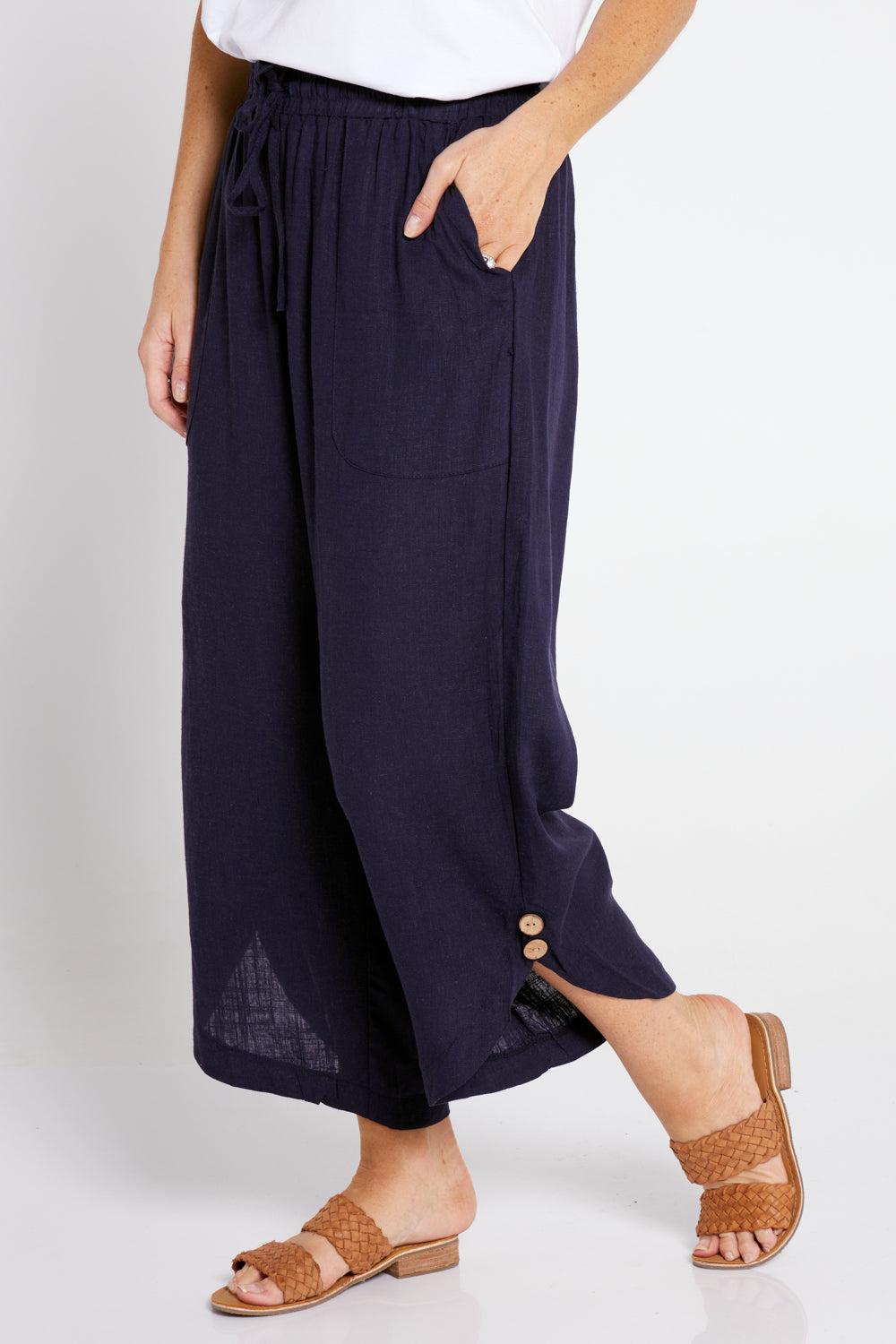 Cartia Linen Pants - Navy