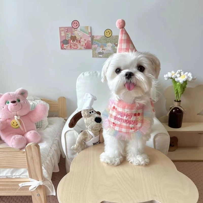 Spot  Cute Birthday Embroidery Dog Bib Pet Cat Dog Bib Saliva Towel