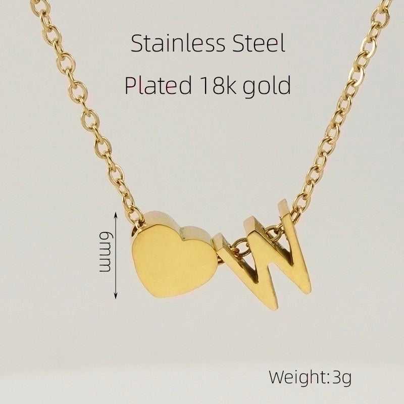 304 Stainless Steel 18K Gold Plated Casual French Style Plating Letter Heart Shape Pendant Necklace