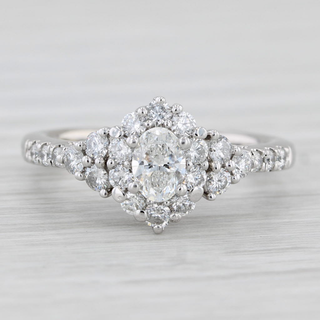 0.78ctw Oval Diamond Halo Engagement Ring 14k White Gold Size 5.5