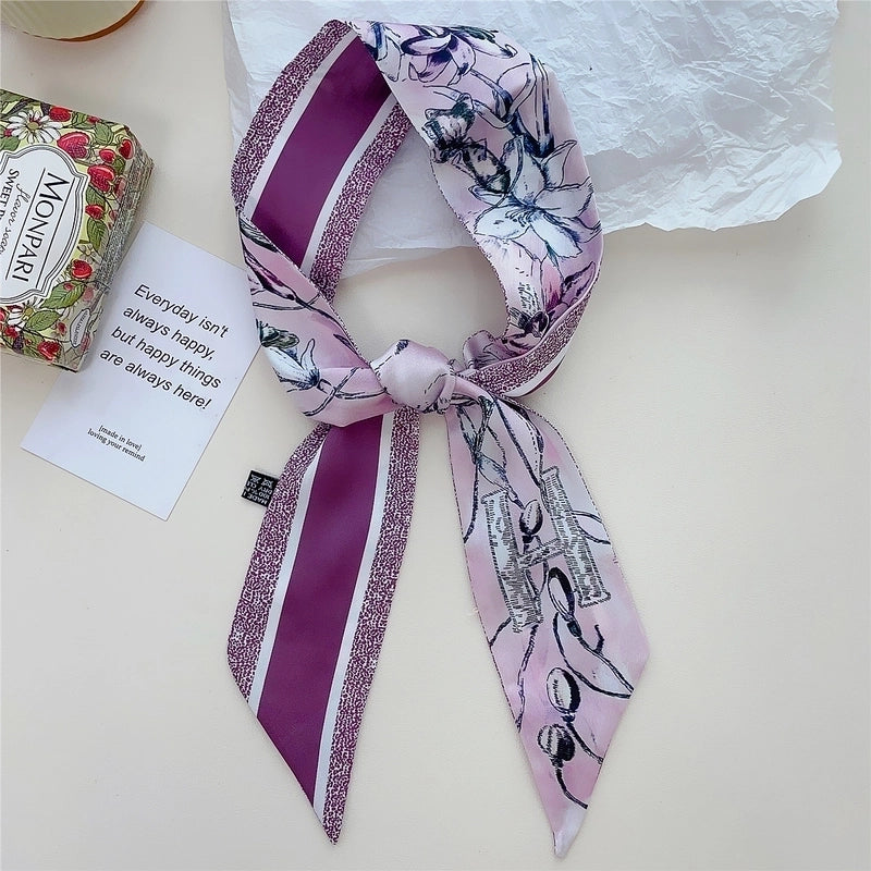 Women's Lady Flower Satin Printing Silk Scarf