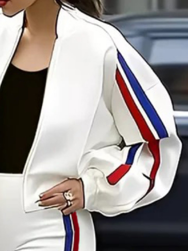 Long Sleeves Loose Striped Zipper Outerwear