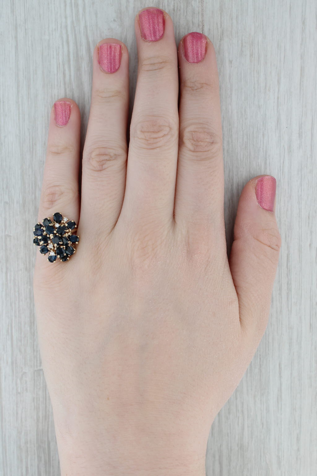 4.73ctw Blue Sapphire Diamond Cluster Ring 14k Yellow Gold Size 7 Cocktail