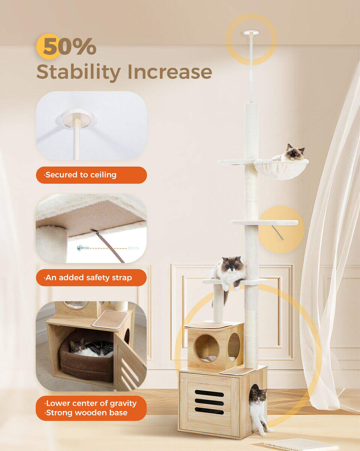 High Ceiling Cat Tree Tower with Cat Litter Box Enclosure wcfret