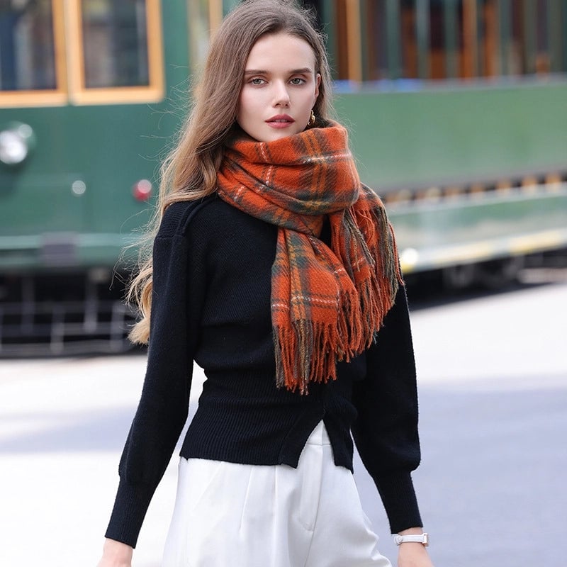 Women's Basic Color Block Imitation Cashmere Tassel Scarf