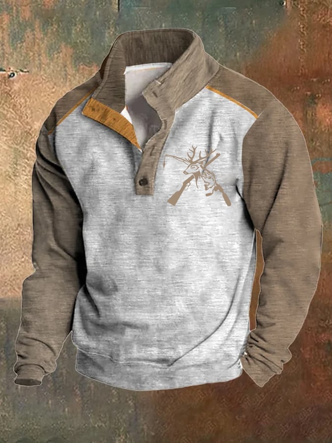 Men'S Retro Printed Buttons Casual Sweatshirt