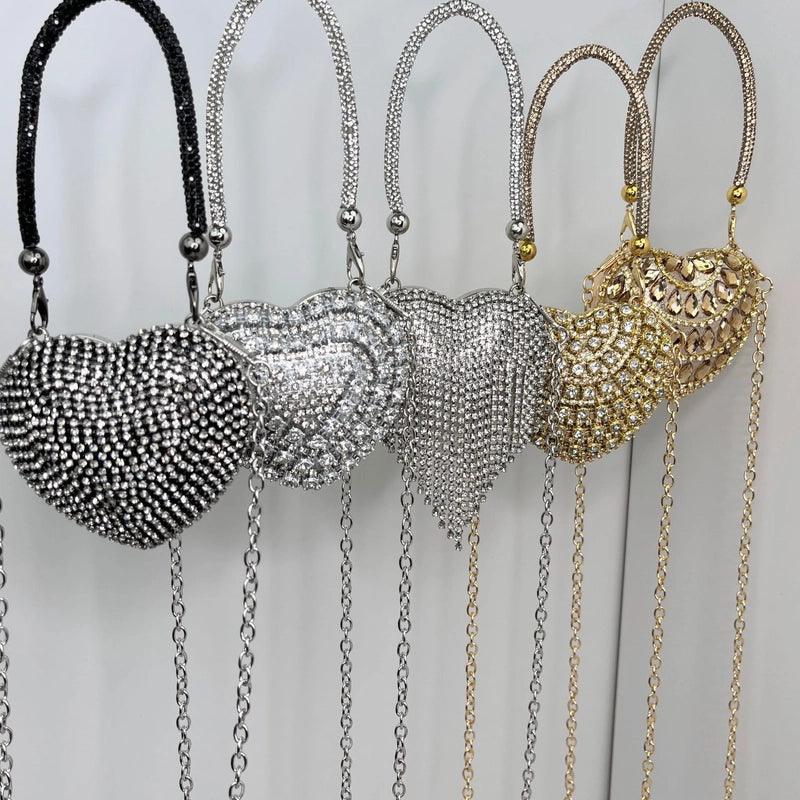 Silver Tassel Love Portable Silver Big Diamond Love Portable Silver Small Diamond Love Portable Plastic Metal Heart Shape Tassel Heart-shaped Evening Bags
