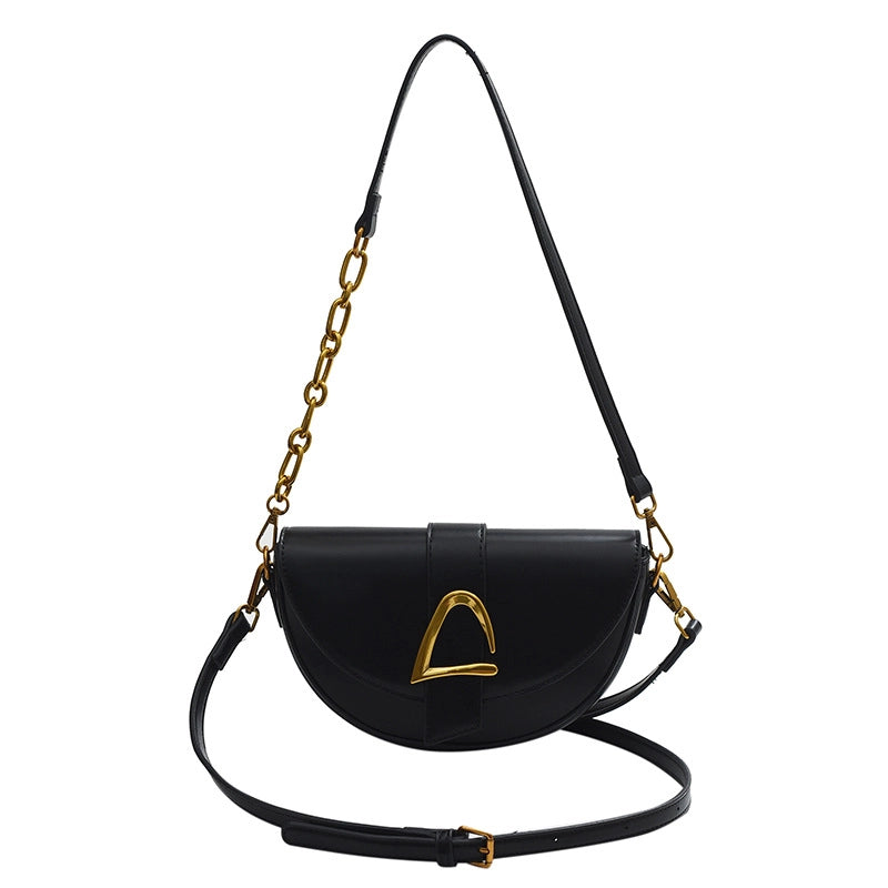 Women's Small All Seasons Pu Leather Solid Color Classic Style Oval Magnetic Buckle Saddle Bag