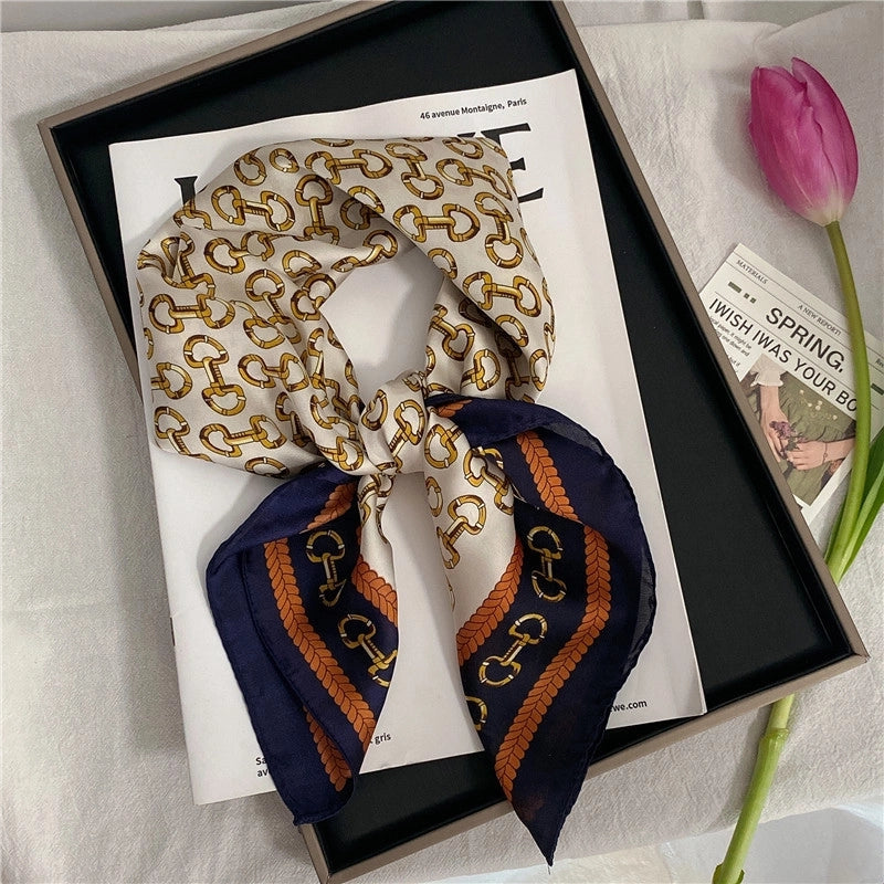 Women's Elegant Letter Flower Satin Silk Scarf