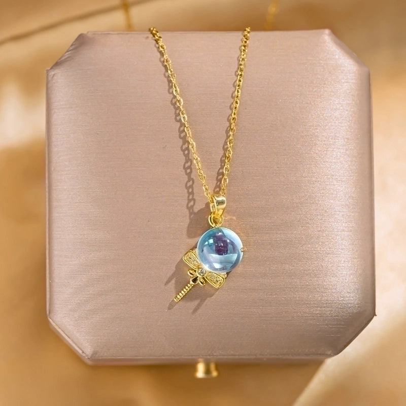 Elegant Lady Streetwear Geometric Flower Butterfly 304 Stainless Steel Acrylic Zircon 18K Gold Plated Inlay Pendant Necklace
