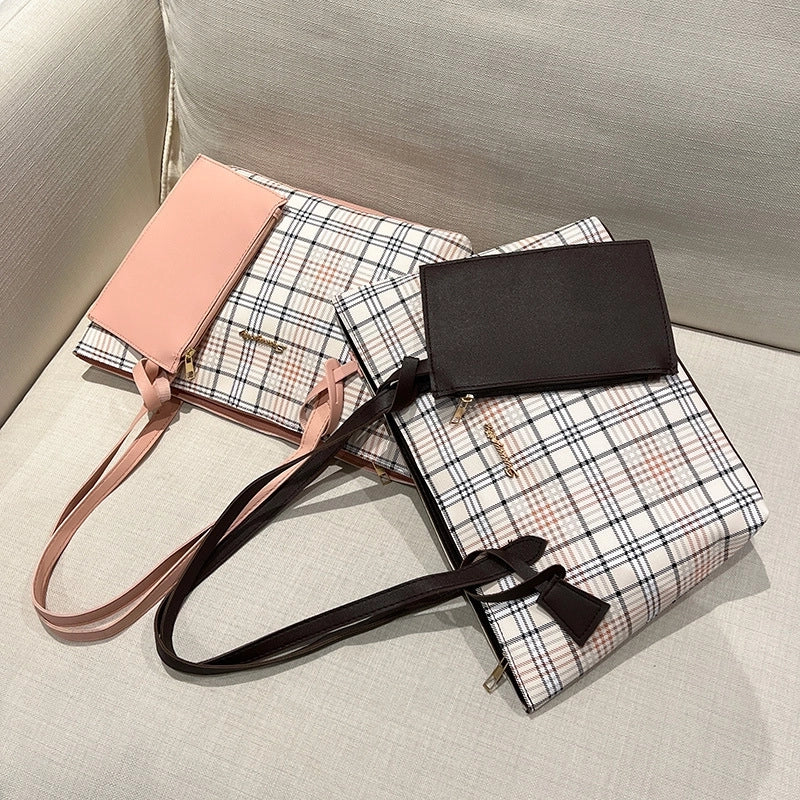 Women's Large Pu Leather Stripe Basic Vintage Style Zipper Tote Bag