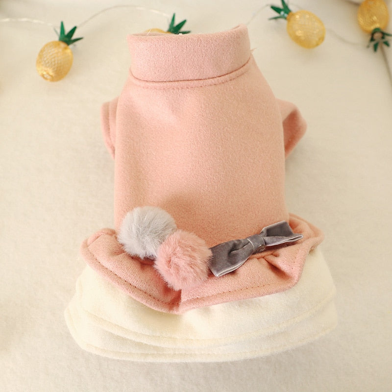 Ball Bow Decor Fleece Dog Cat Dress