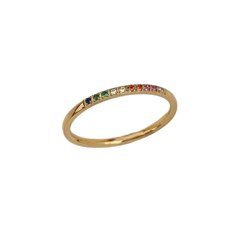 IG Style Minimalist Geometric Titanium Steel Zircon 18K Gold Plated Inlay Rings
