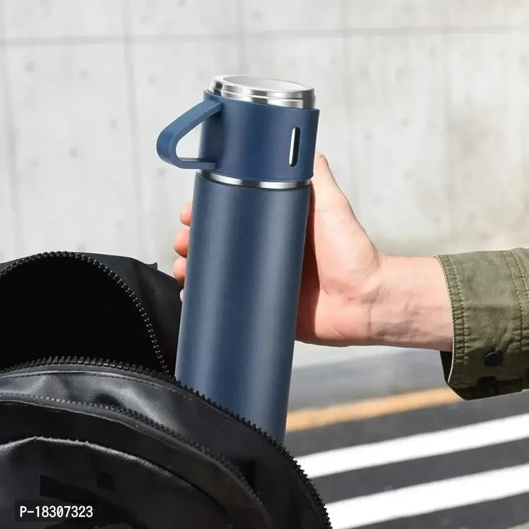 Steel Vacuum Flask Set. Flask Set with 3 Steel Cups