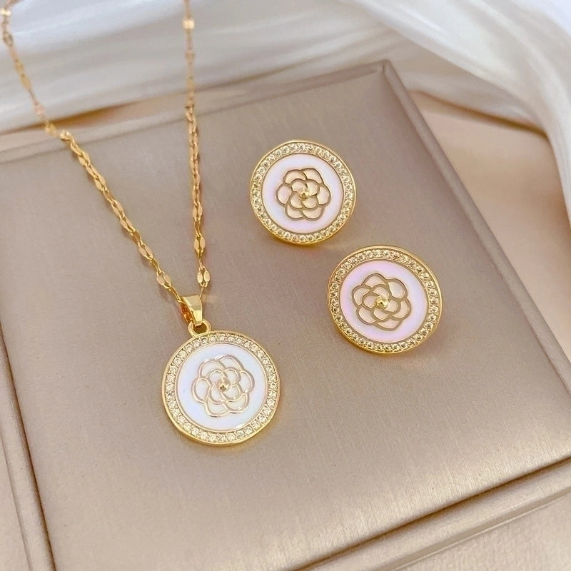 Copper Minimalist Plating Inlay Rhombus Bow Knot Zircon Jewelry Set