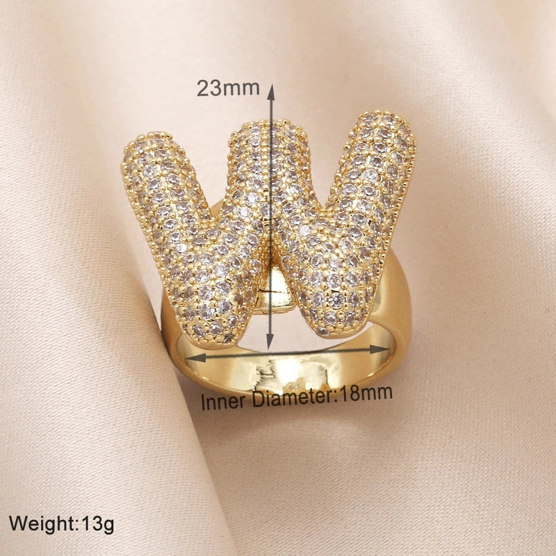 Copper 18K Gold Plated Modern Style Minimalist Plating Inlay Letter Zircon Open Rings
