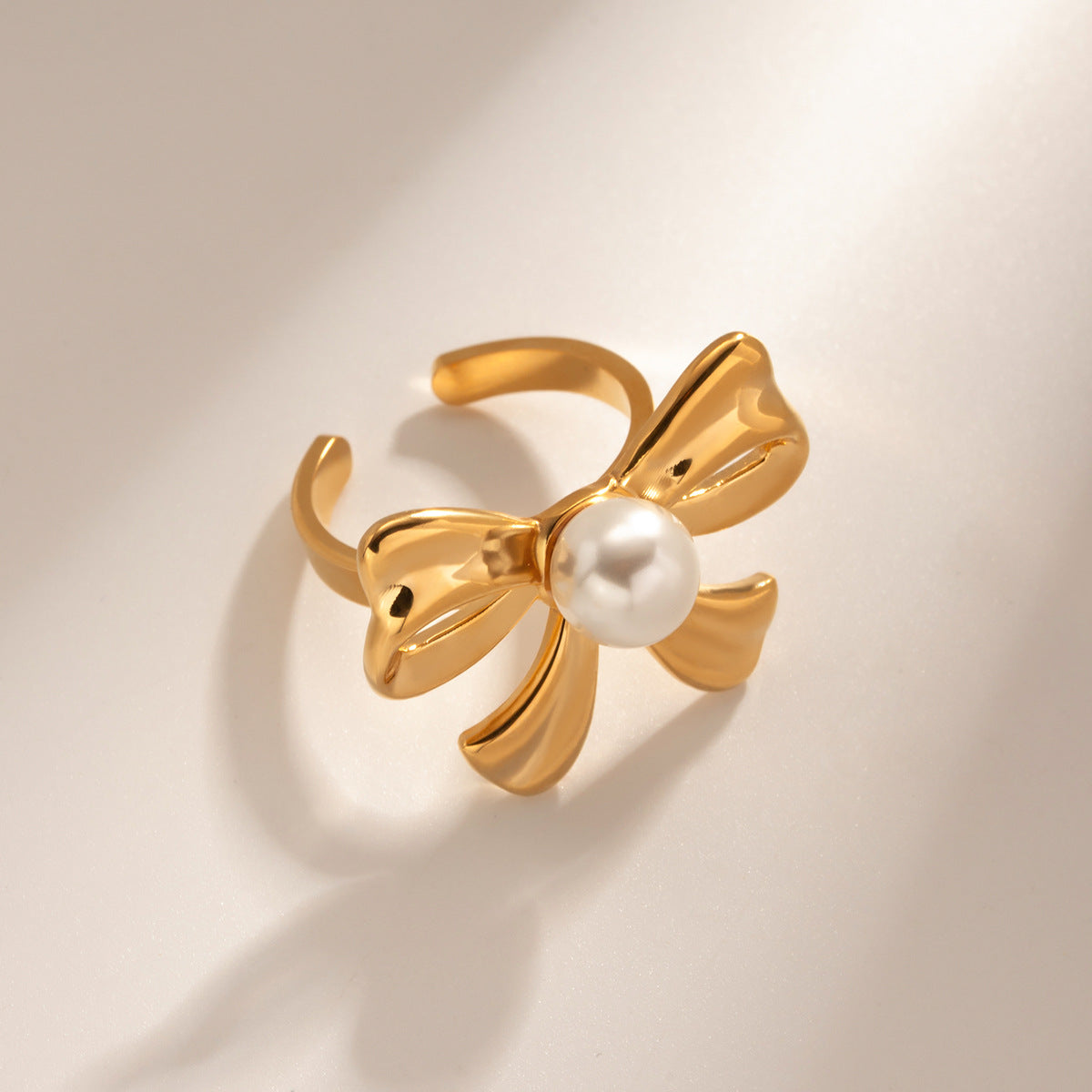 Stainless Steel Pearl Ring Ins Bow Ring Titanium Steel Bracelet Rings