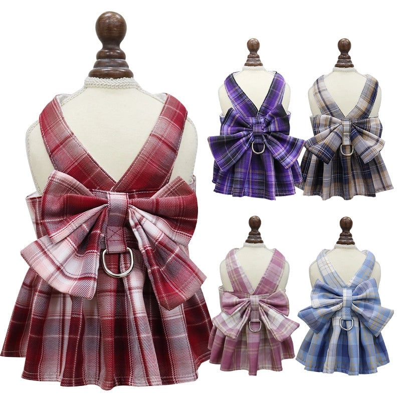 Plaid Jk Skirt Chest Strap Pet Leash Dog Walking Rope Cat Vest Clothes Teddy Hair Accessories Supplies