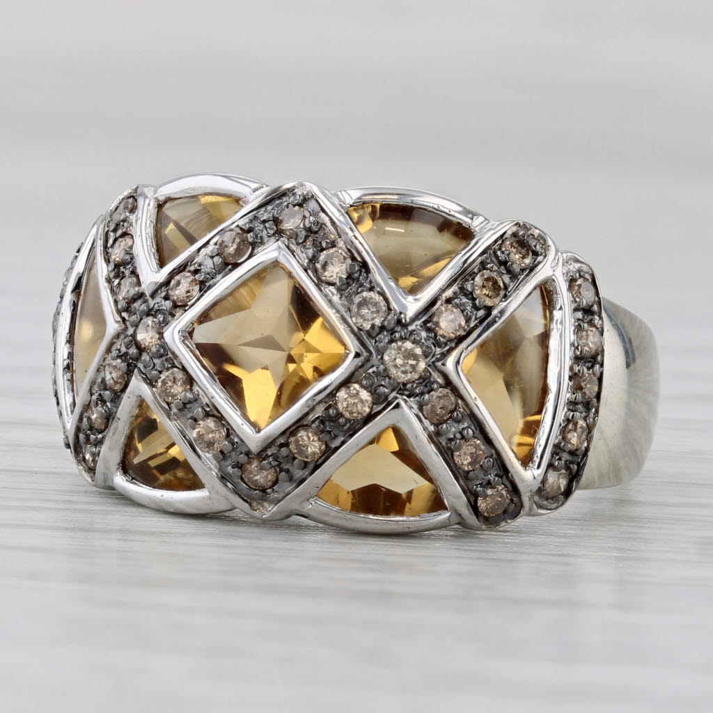 New Citrine Diamond X Ring 10k White Gold Size 8 Cocktail