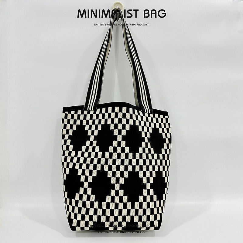 Women's Large Polyester Printing Classic Style Square Open Straw Bag