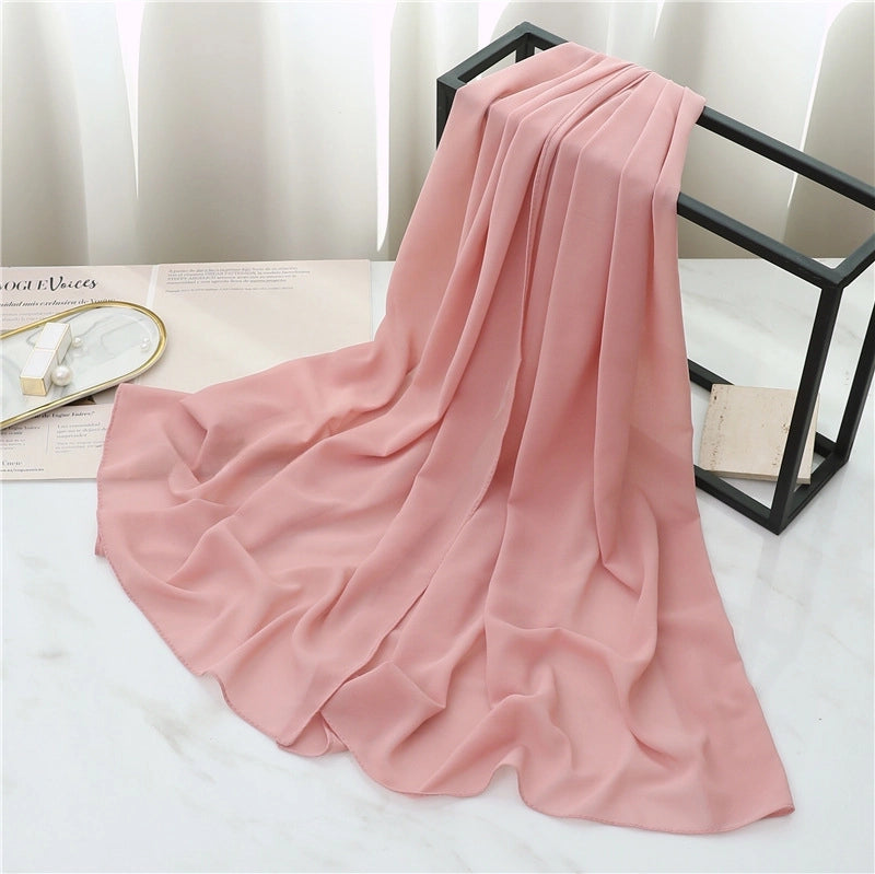 Pearl Chiffon Scarf Solid Color Rectangular Scarf Women's Shawl Basic Scarf