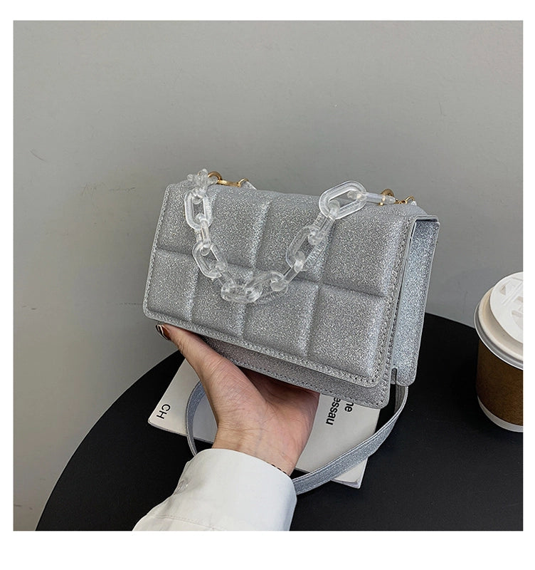 Women's Medium Sequin Solid Color Streetwear Square Magnetic Buckle Crossbody Bag