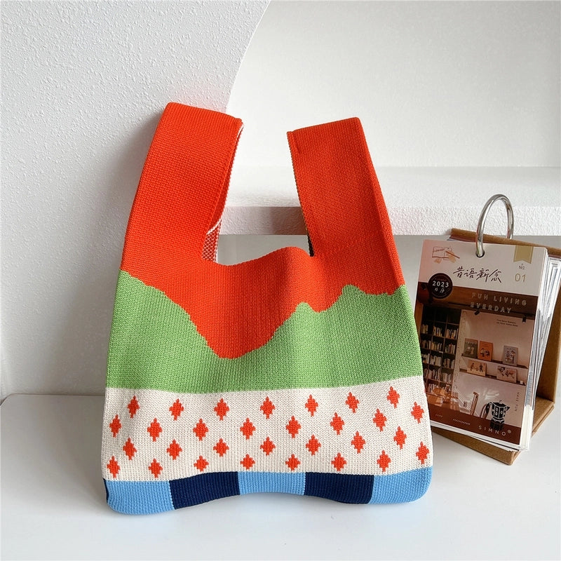 Women's All Seasons Knit Animal Star Cute Bucket Open Handbag Bucket Bag