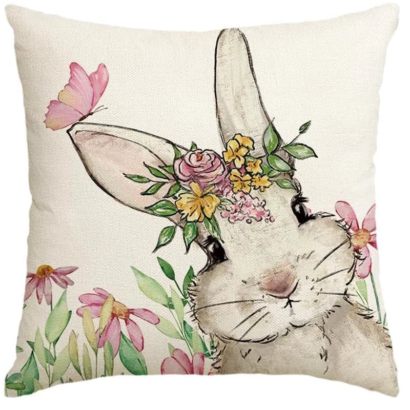 Easter Cute Classic Style Rabbit Letter Linen Pillow Cases Couch & Sofa Decor
