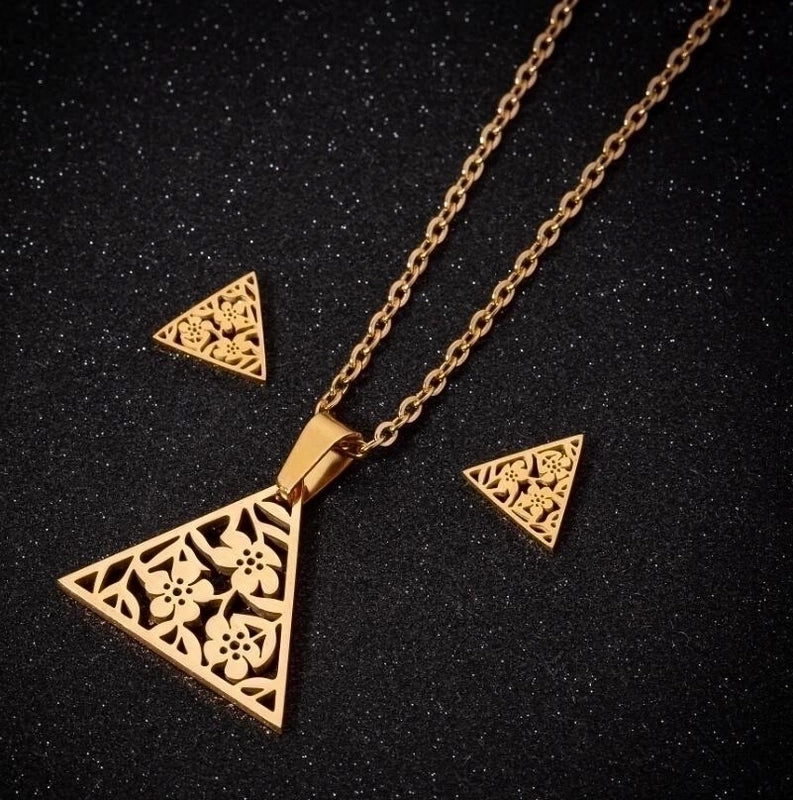 Minimalist Geometric Leaf Heart Shape Stainless Steel Plating Earrings Necklace 1 Set